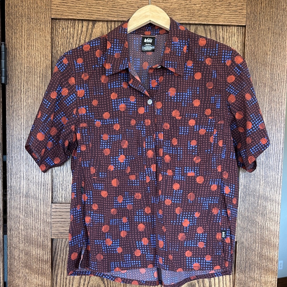 REI Women's Brown and Blue Button Down Shirt